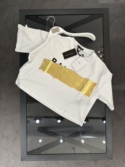 Balmain Gold Varak Detaylı Beyaz Tshirt