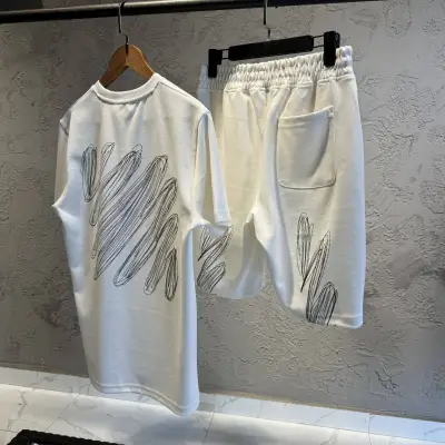 Off White Beyaz Tshirt Short İkili Takım