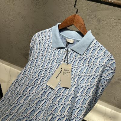 Dior Mavi Desenli Polo Yaka Tshirt