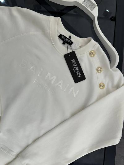 Balmain Gold Düğmeli Beyaz Sweatshirt