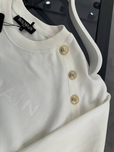 Balmain Gold Düğmeli Beyaz Sweatshirt