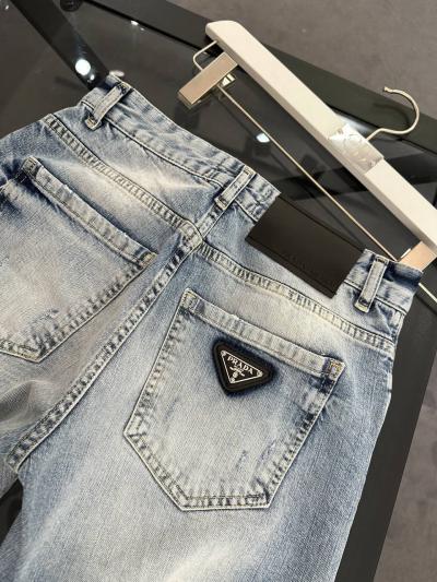 Prada Logo Detaylı Mavi Jean