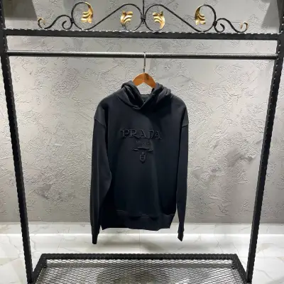 Prada Siyah Nakış Detaylı Hoodie