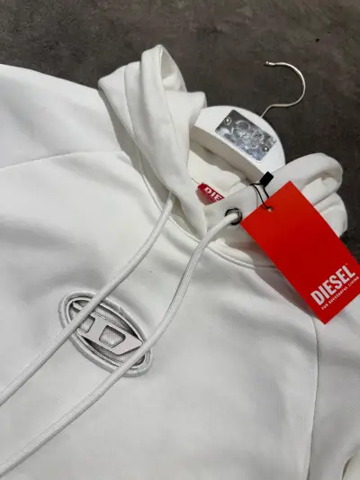 Diesel Logo Detaylı Beyaz Hoodie