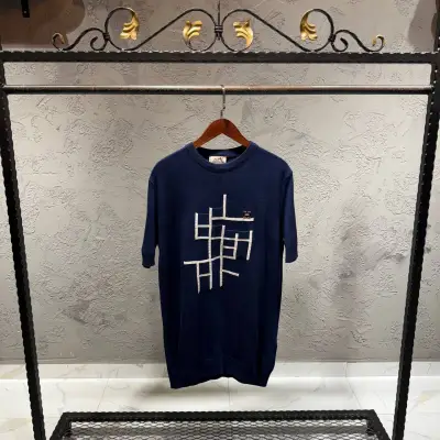 Hermes Mavi Nakış Detaylı Tshirt