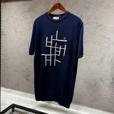 Hermes Mavi Nakış Detaylı Tshirt