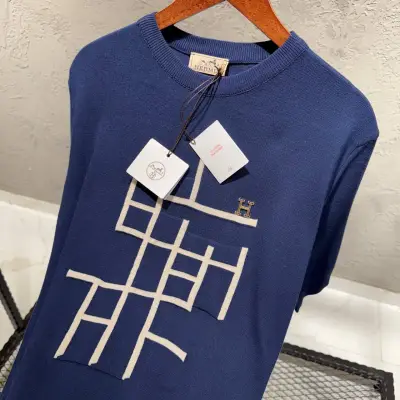 Hermes Mavi Nakış Detaylı Tshirt