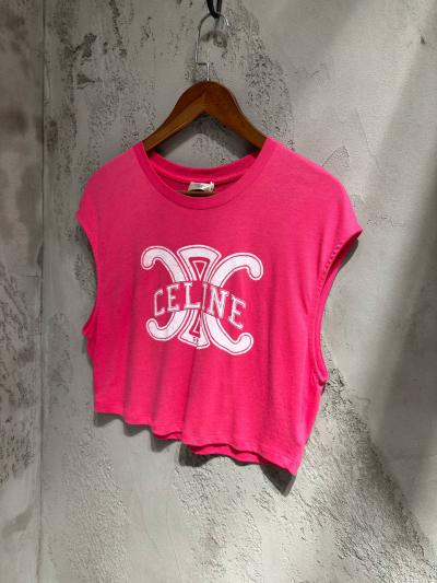 Celine Pembe Sıfır Kol Tshirt