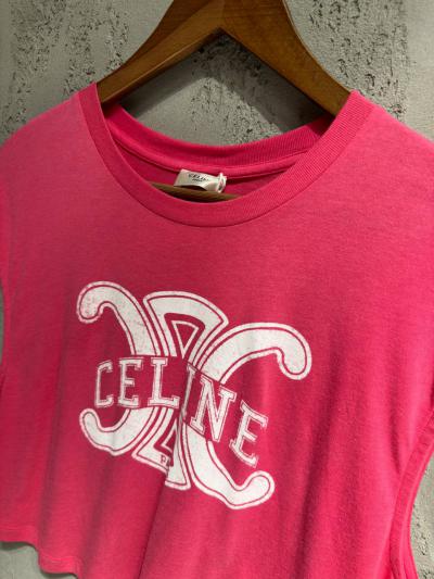 Celine Pembe Sıfır Kol Tshirt